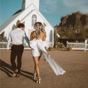 ASOS LUXE satin oversized bow back mini dress in white